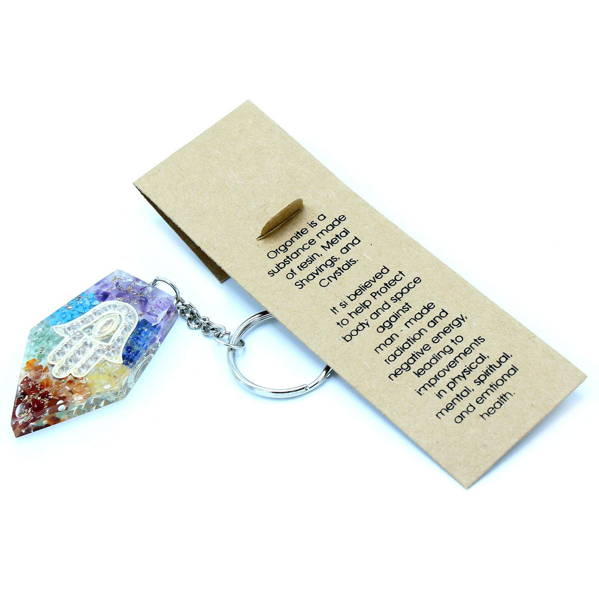 Orgonite Power Keyring - Gemstone Chakra Hamsa – view 6