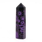 Engraved Black Obsidian Point - Deep Purple Celestial Symbols – view 3