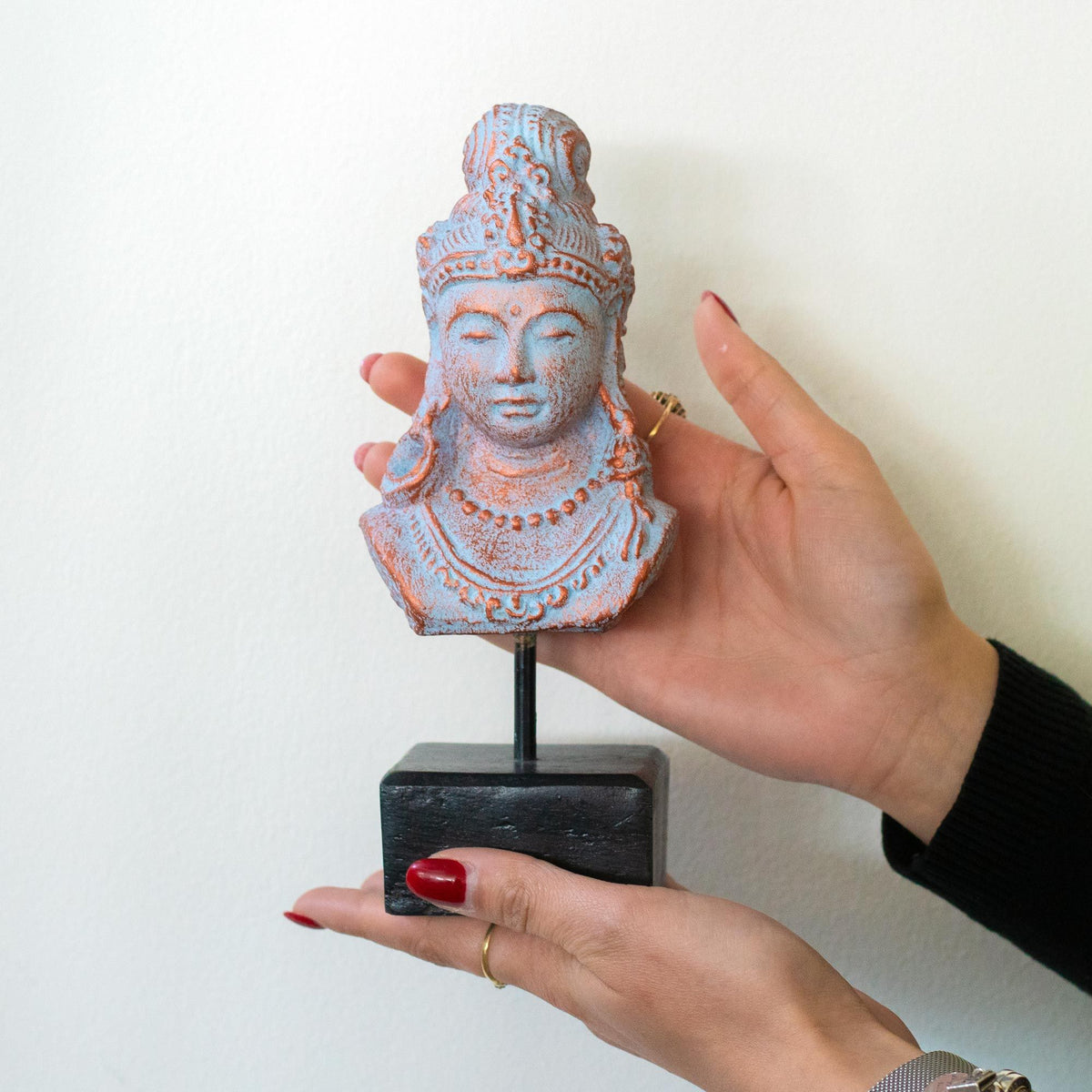 Lucky Java Princess Statue on Stand, Blue Copper – view 2
