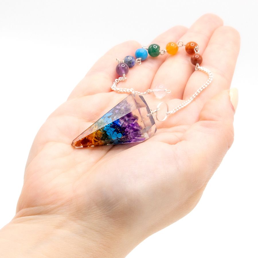 Orgonite Pendulum with Chakra Design – view 2