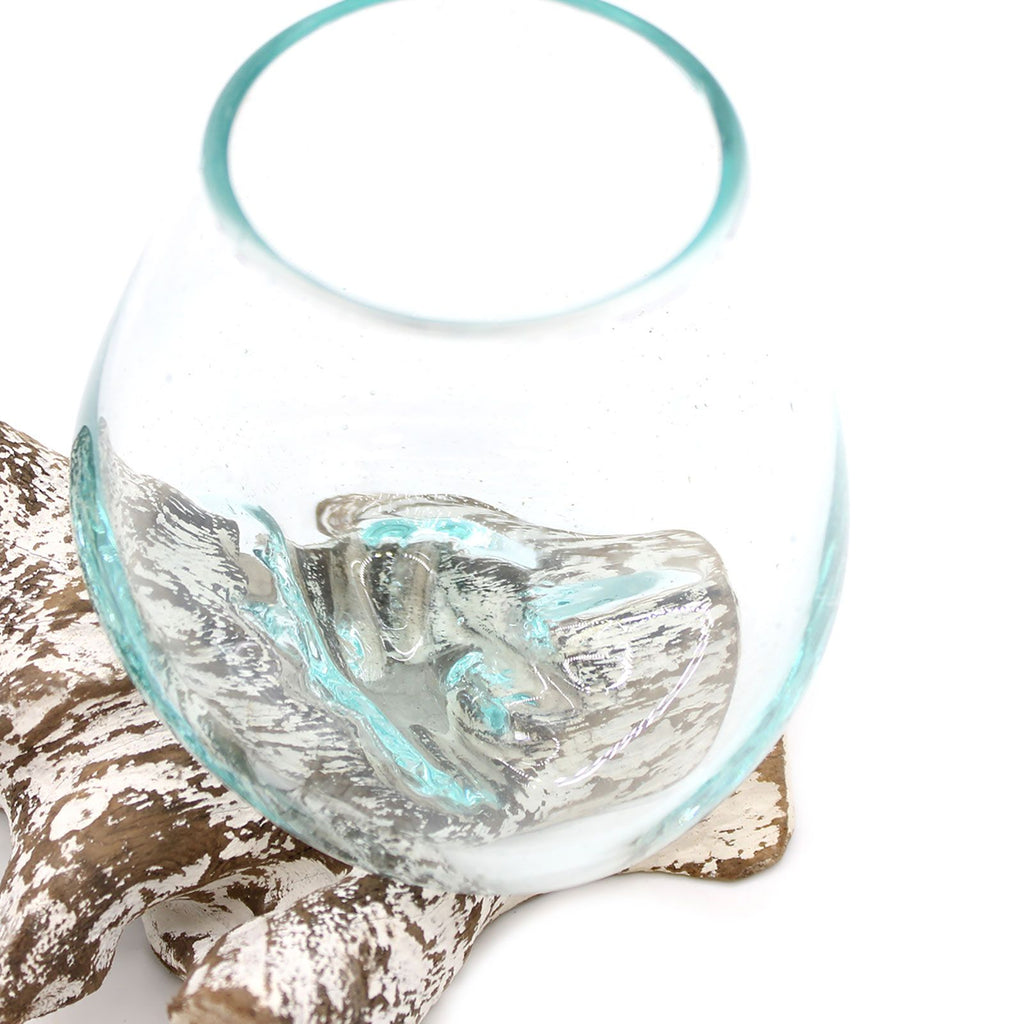 Molten Glass Bowl on Whitewash Wood - Small