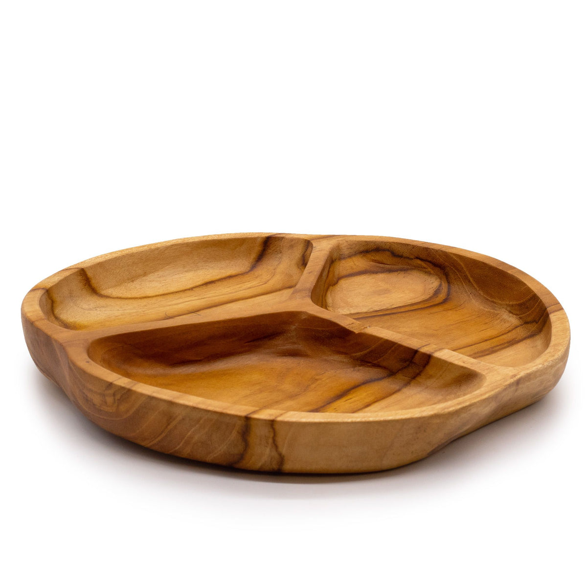 Smooth Teak Fruit Bowl, Three Sections 30x7cm