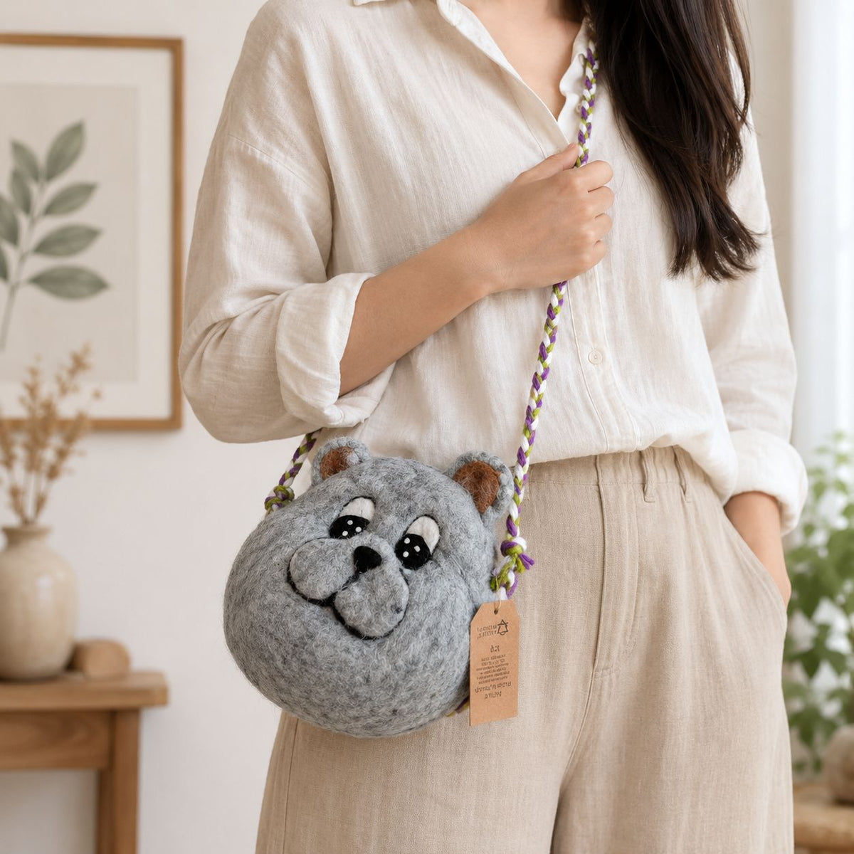 Felted Bear Bag with Braided Strap – view 6