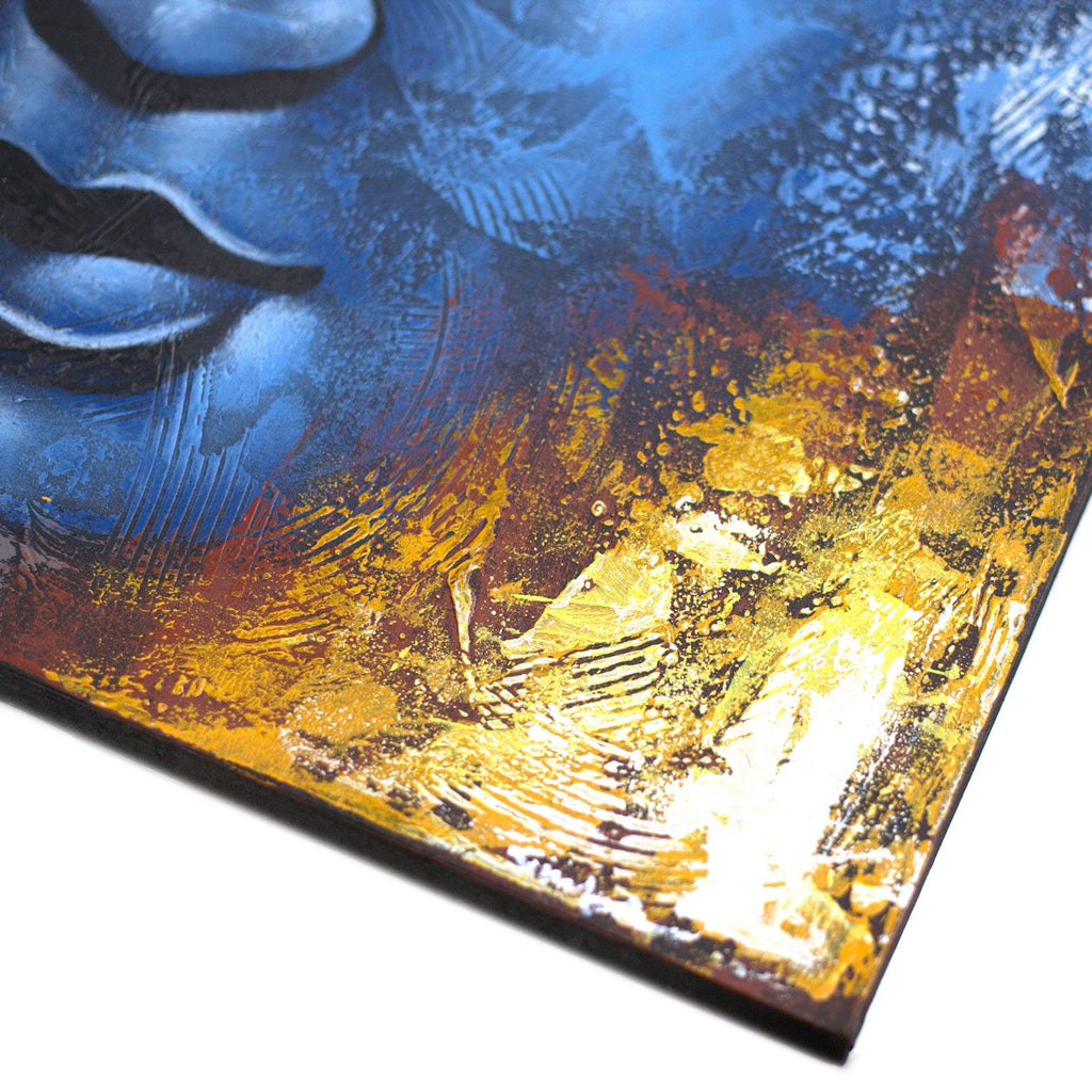 Buddha Painting, Blue Face Abstract - 80 x 60cm