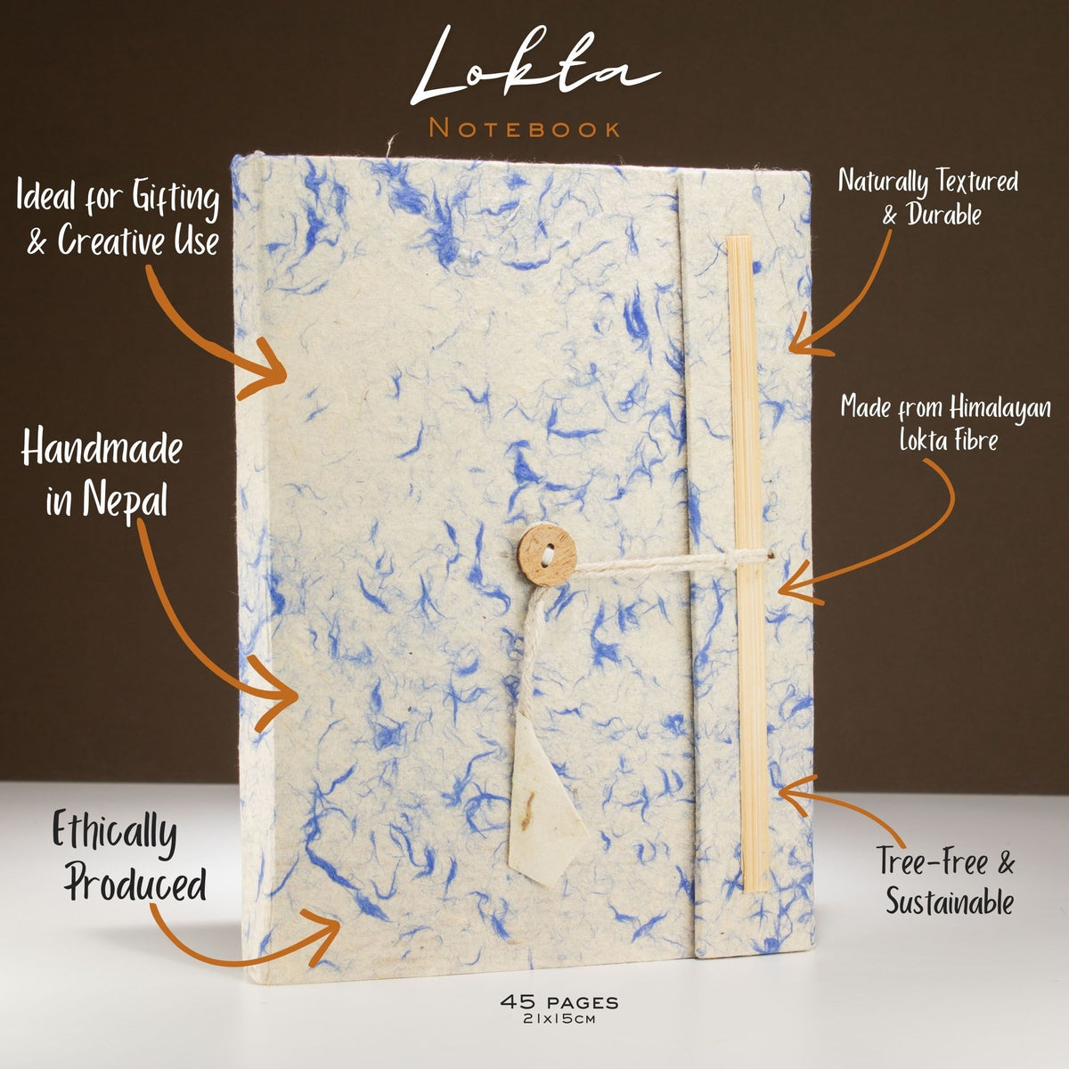 Lokta Blue Cotton Fleck Notebook – Large, Bookmark – view 3