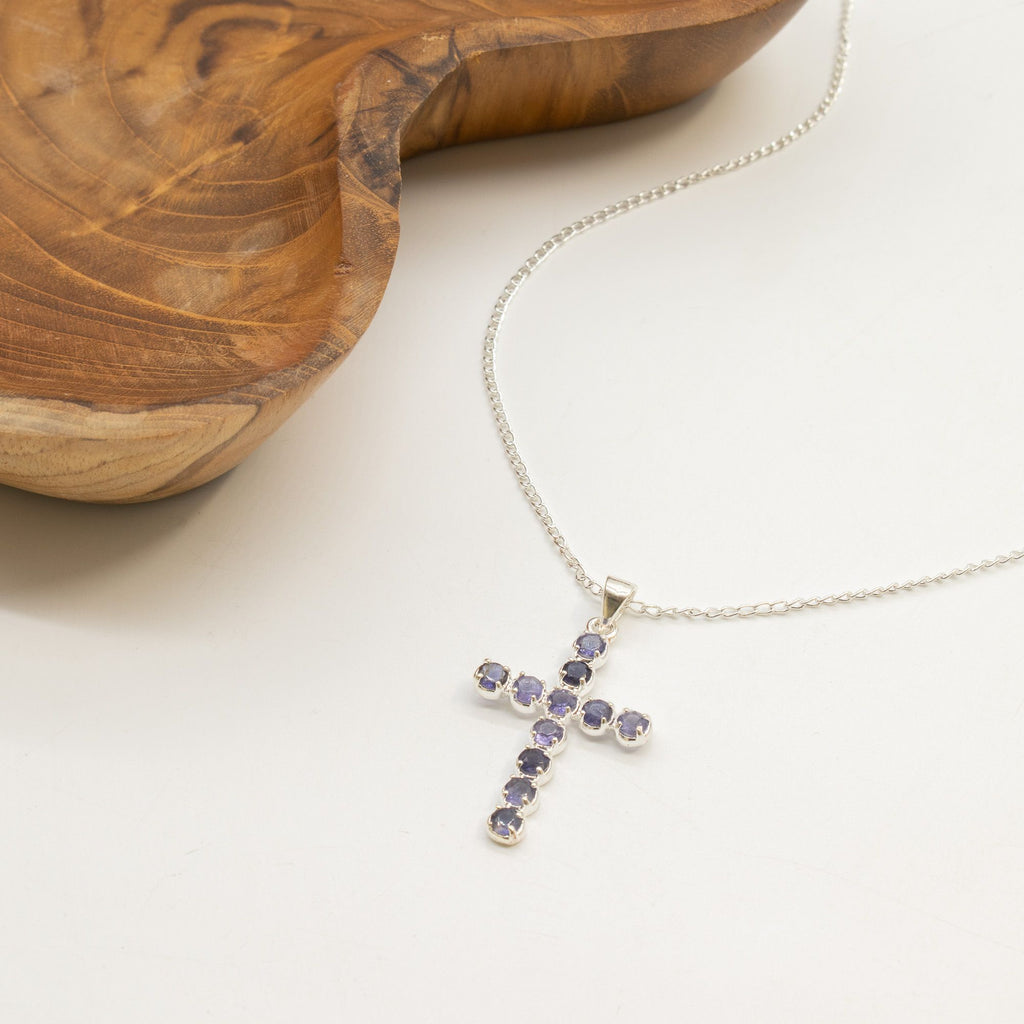 Ionite Crucifix Pendant Necklace on Silver Plated Chain 45cm – view 2