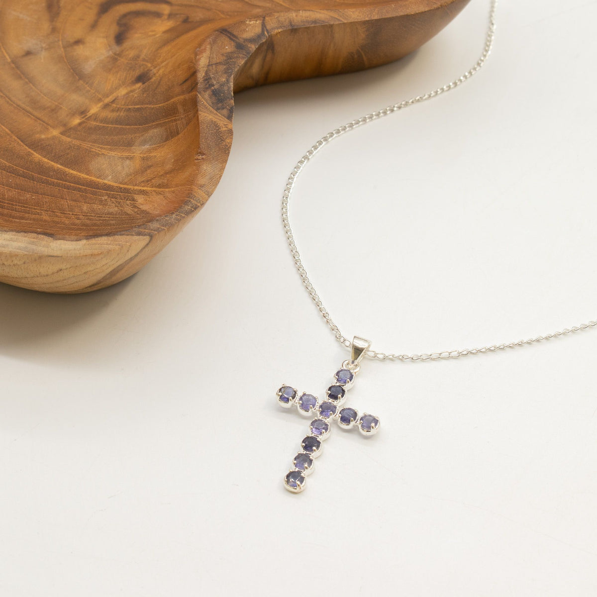 Ionite Crucifix Pendant Necklace on Silver Plated Chain 45cm – view 2