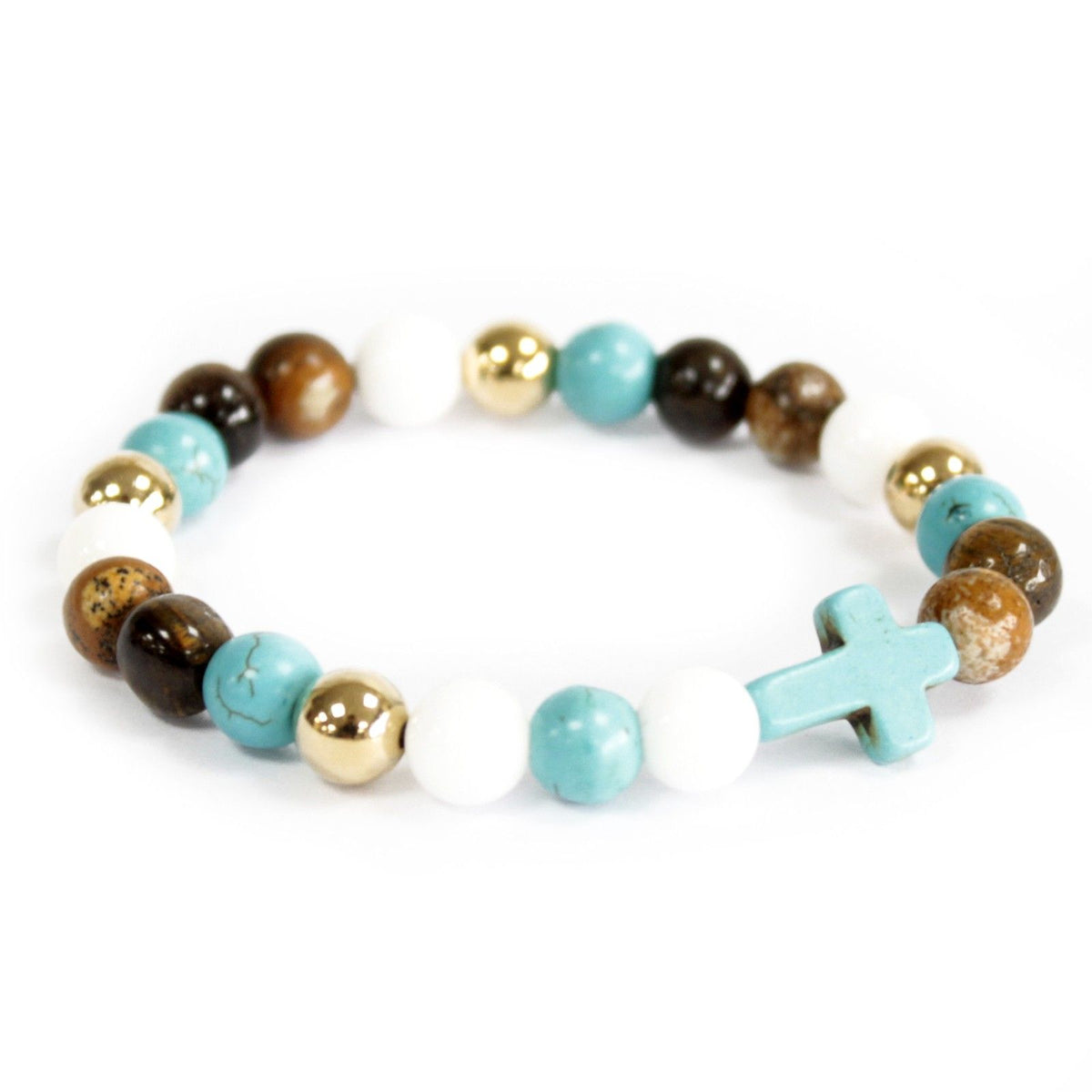 Turquoise Cross Bracelet with Tiger Eye and Howlite – view 2