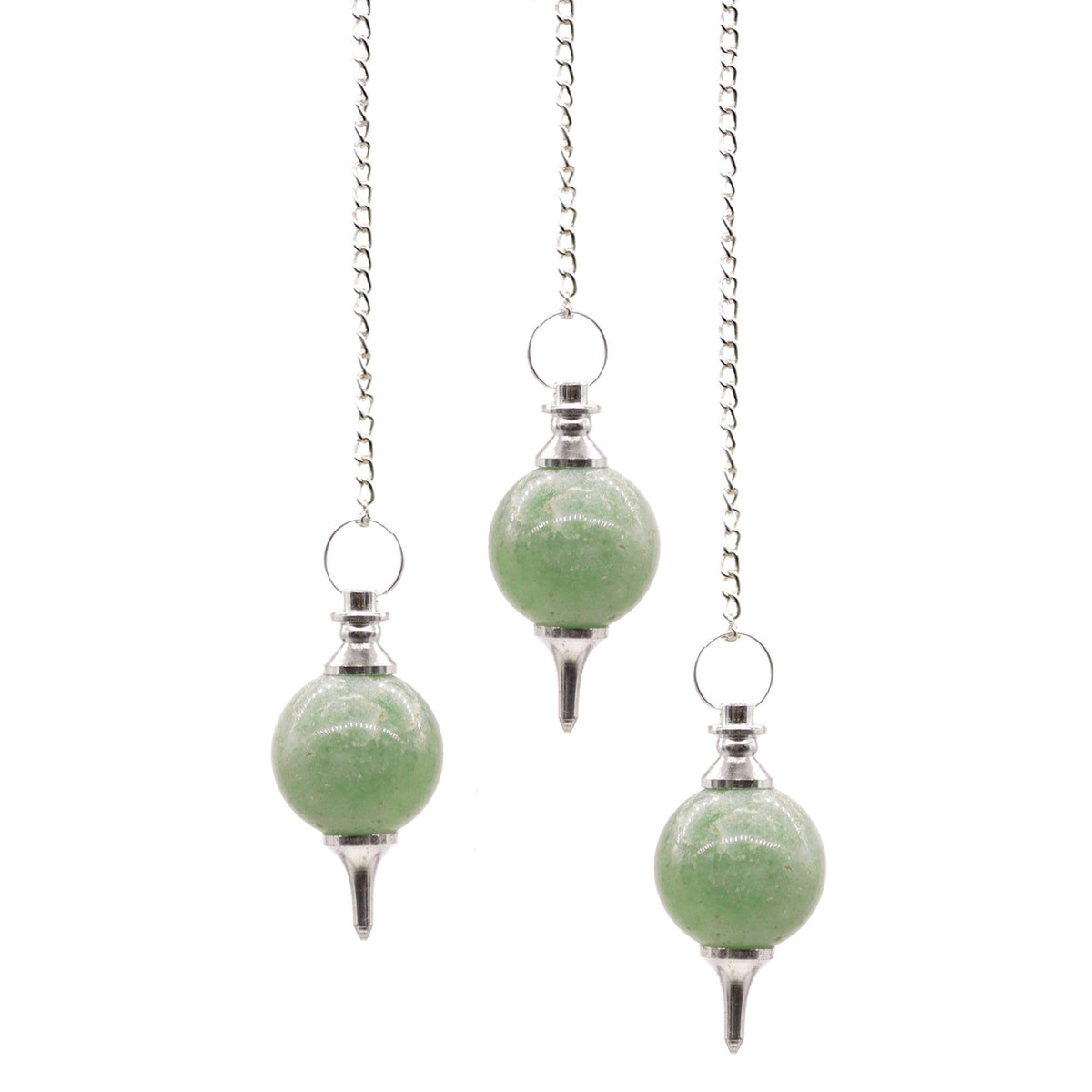 Green Aventurine Sphere Pendulum on Silver Chain