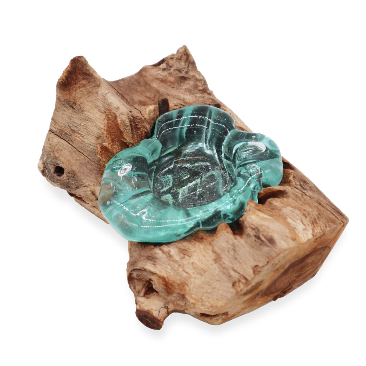 Molten Glass Single Candle Holder on Wood – view 7