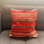 Rag Rug Cushion Cover - Rich Reds - 40x40cm