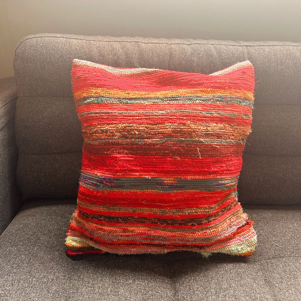 Rag Rug Cushion Cover - Rich Reds - 40x40cm