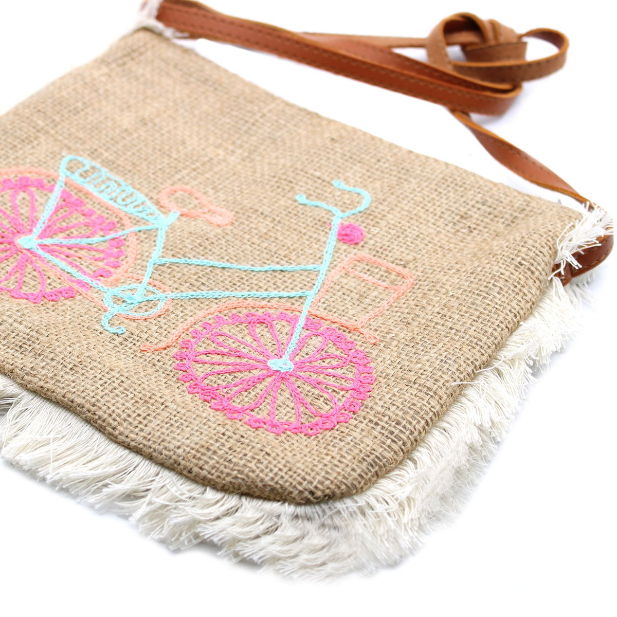 Fab Fringe Bag - Bicycle Embroidery on Jute – view 3