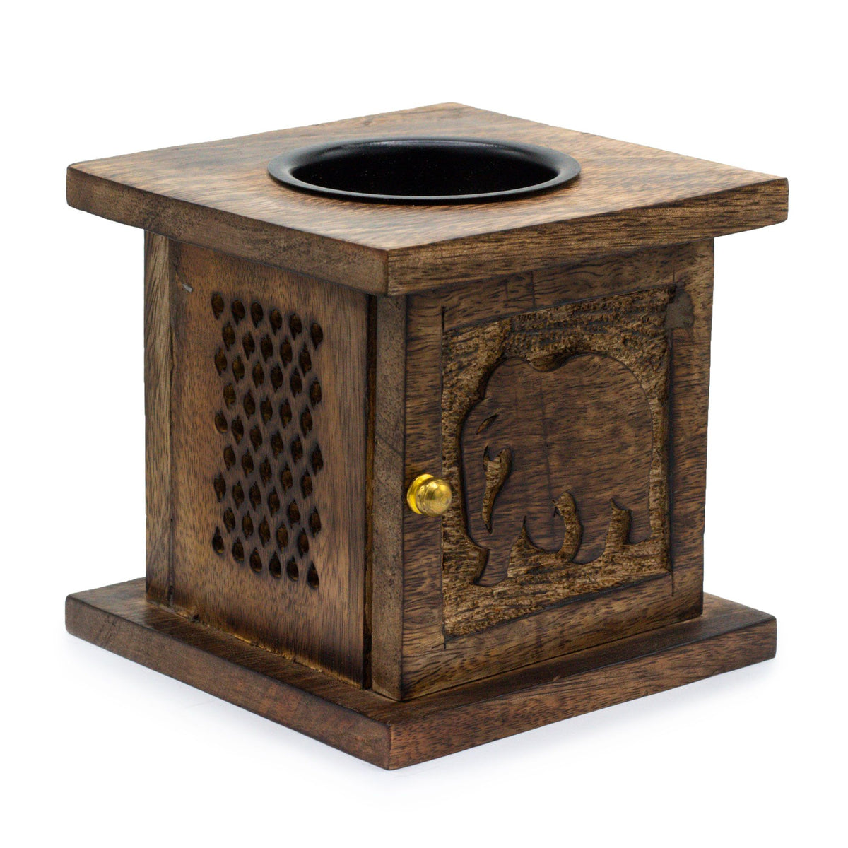 Large Mango Wood Box Oil Burner Elephant Design