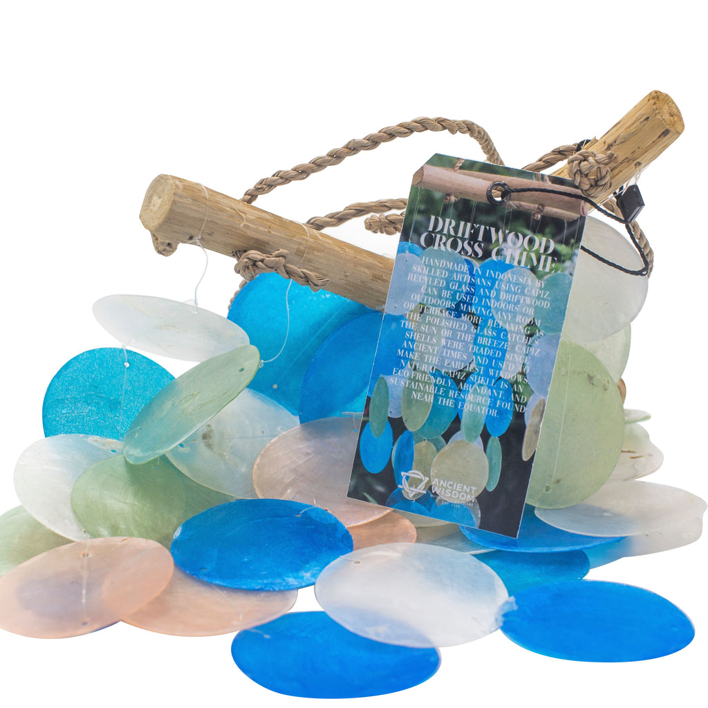 Blue & Pearl Driftwood Cross Wind Chime – view 2