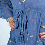 Nomad Sari Cotton Dress - Sea Blue & Gold Fish Print – view 2