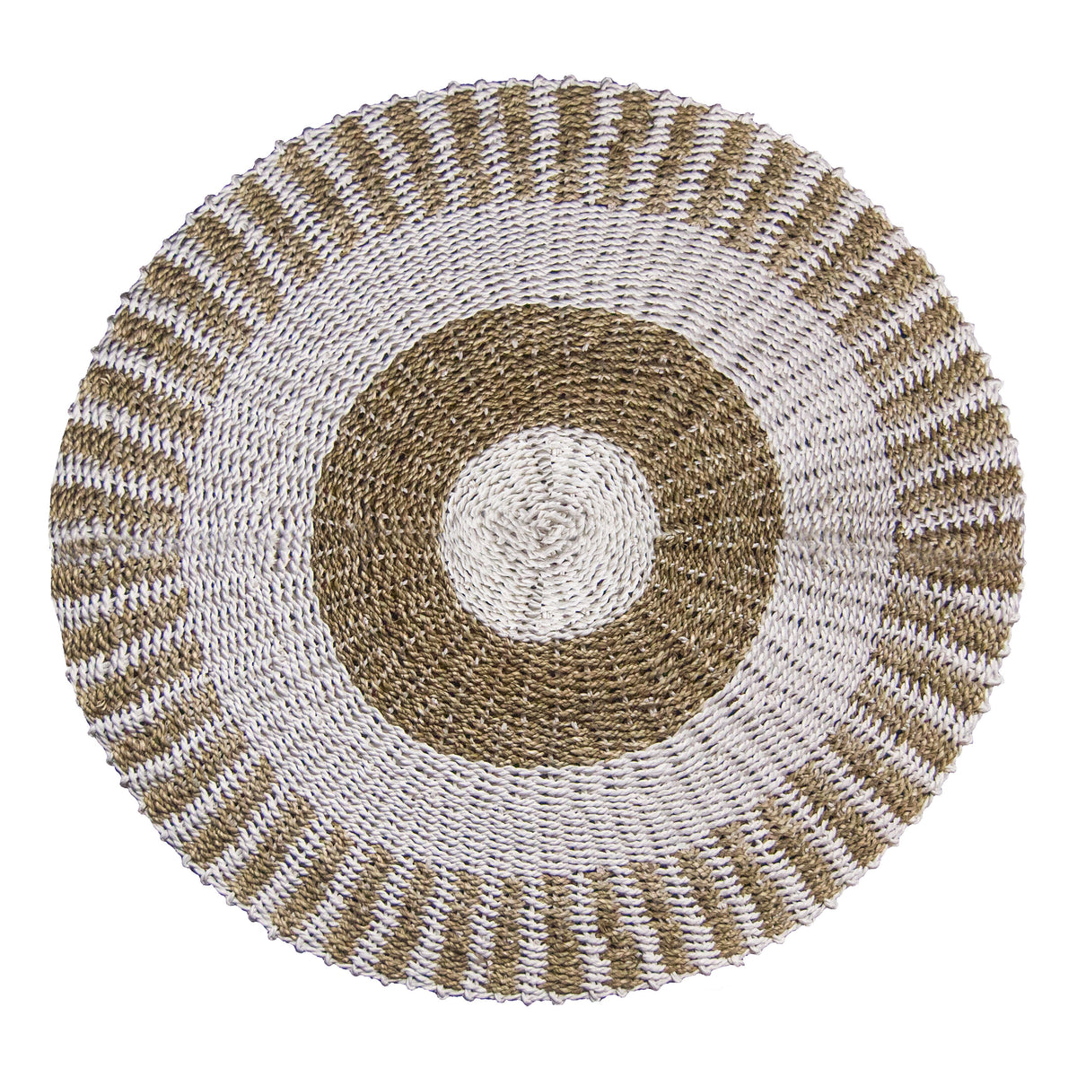 Round Seagrass Rug - White & Tan Sun - 1m – view 2