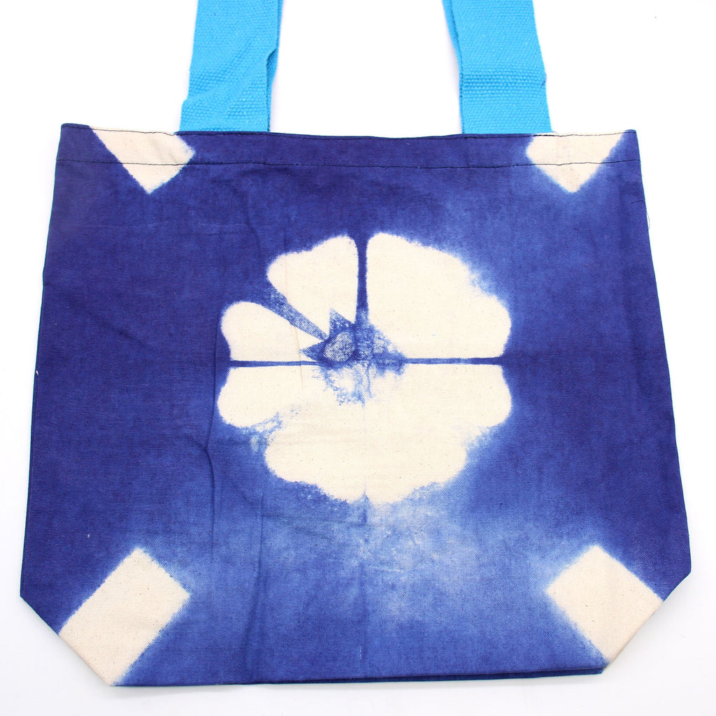 Tie-Dye Cotton Bag 38x42cm - Blue Flower, Blue Handle – view 3