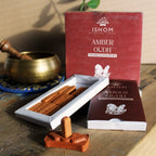 Amber Wood Natural Incense Bricks with Burner, Pack of 15