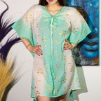 Nomad Sari Kaftan in White, Turquoise & Gold Fish Design – view 2