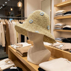 Nomad Sari Floppy Straw Sun Hat - Beige with Blue Flowers – view 7