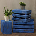 Set of 3 Wooden Storage Boxes - Bluewash