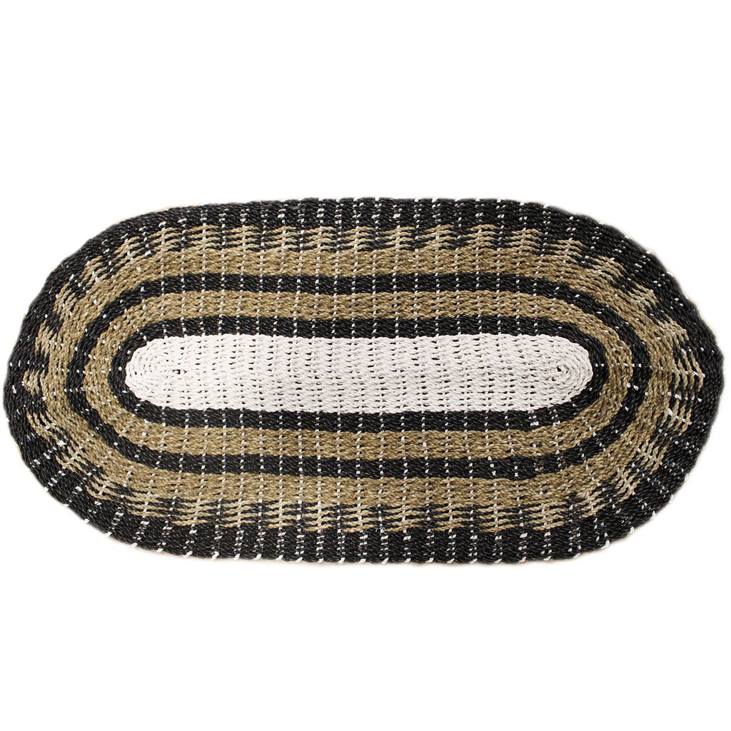 Oval Seagrass Rug - Black, White & Tan Classic - 60x120cm – view 4