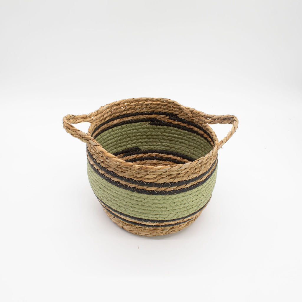 Cotton & Seagrass Baskets, Black and Green, Set of 3 – view 4