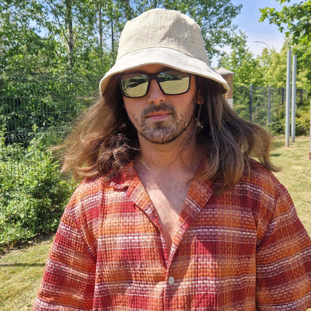 Patched Hemp and Cotton Boho Festival Hat - Natural – view 3
