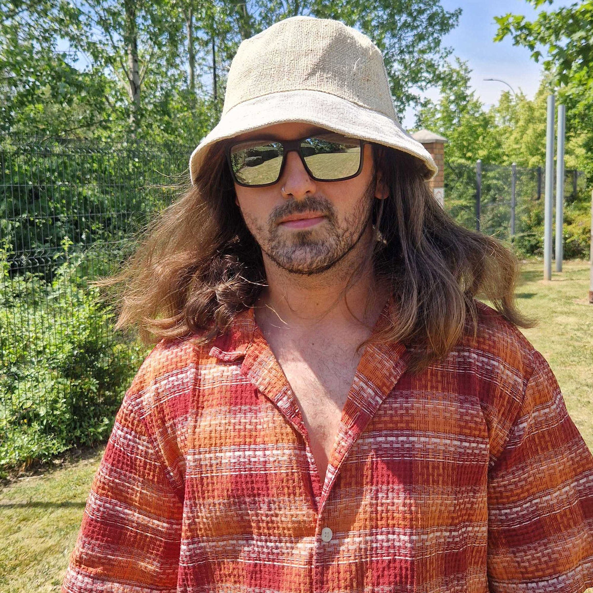 Patched Hemp and Cotton Boho Festival Hat - Natural – view 3