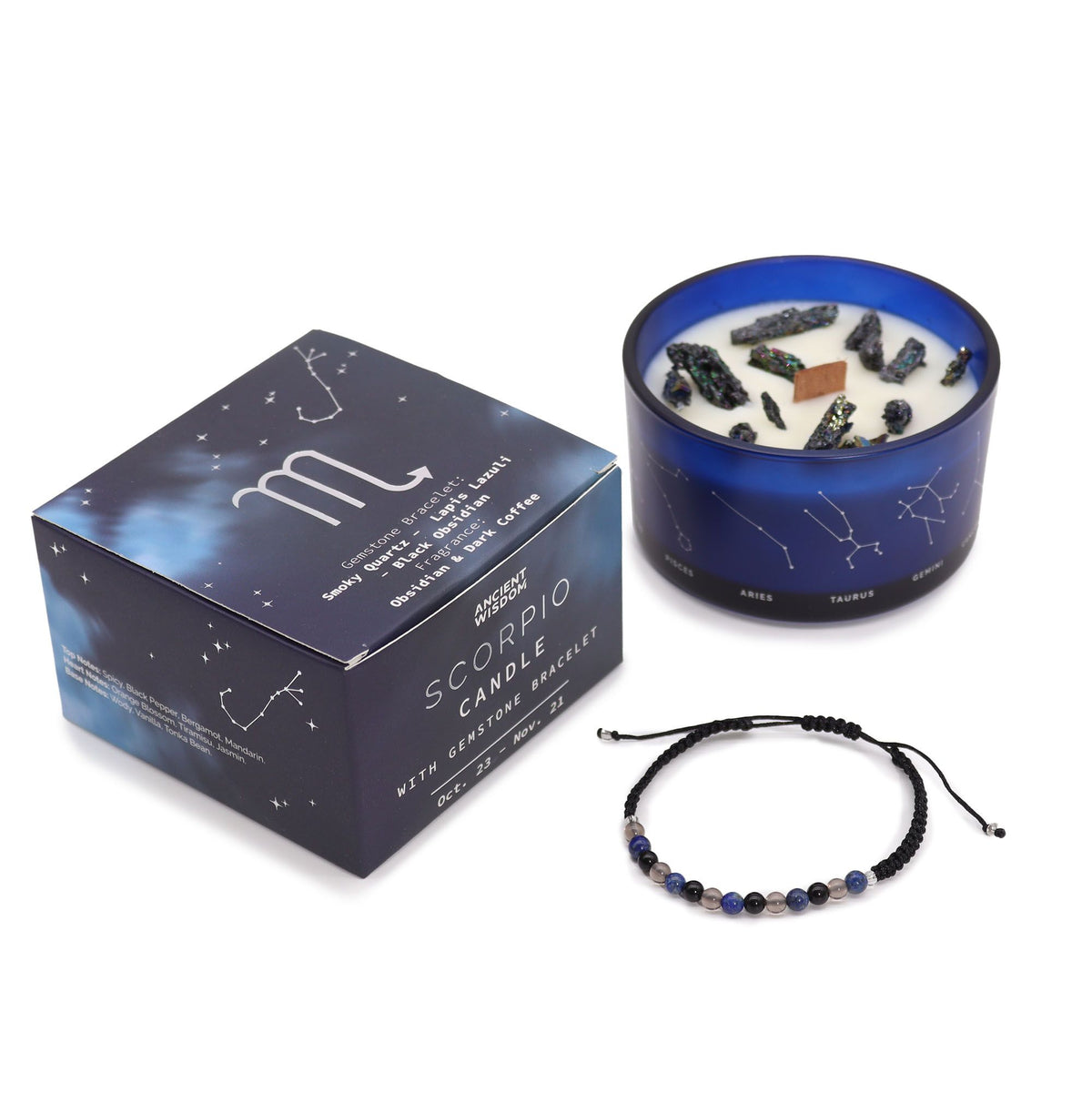 Scorpio Zodiac Crystal Candle with Gemstone Bracelet – view 4