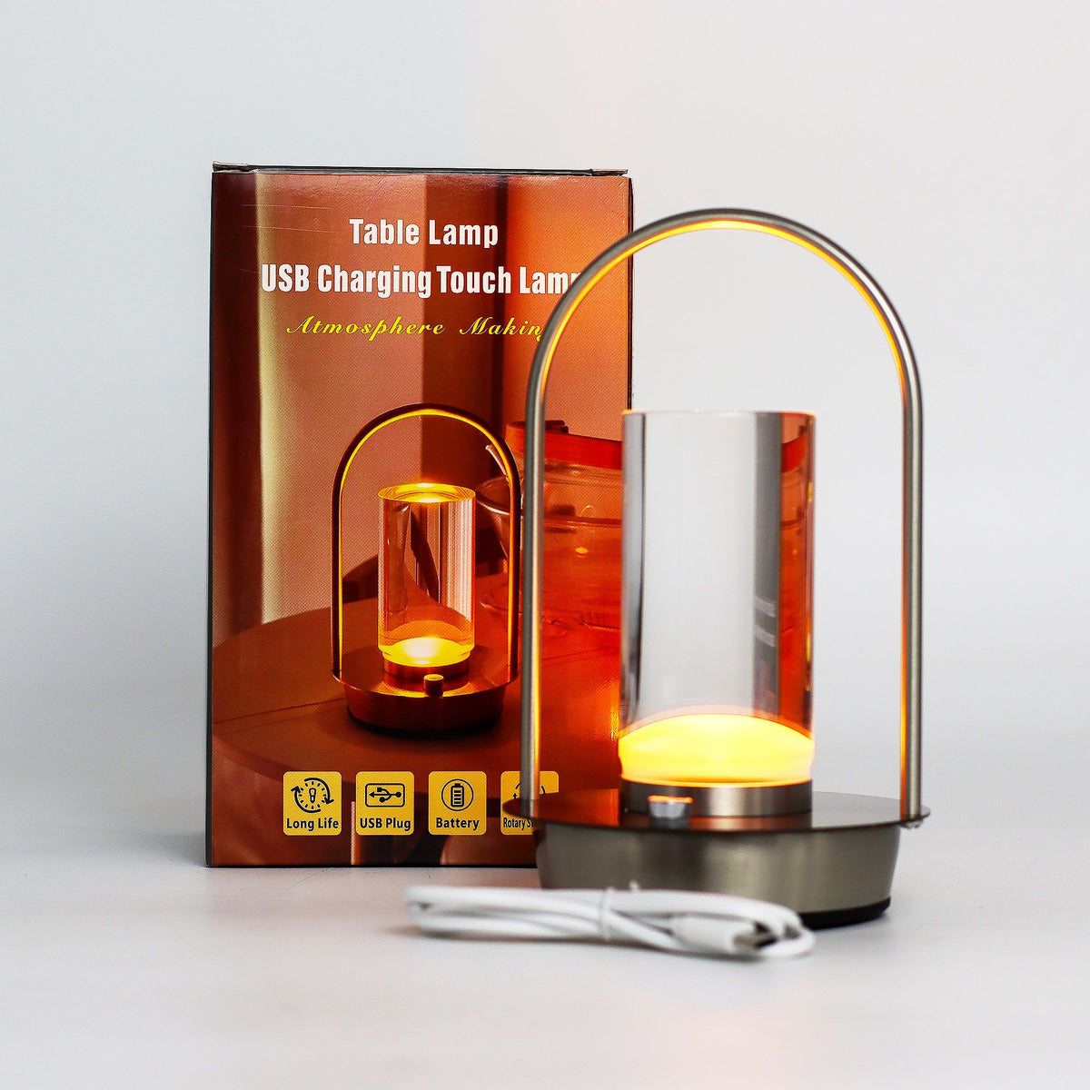 Touch Lamp, Crystal Lantern Shape, USB-C Rechargeable