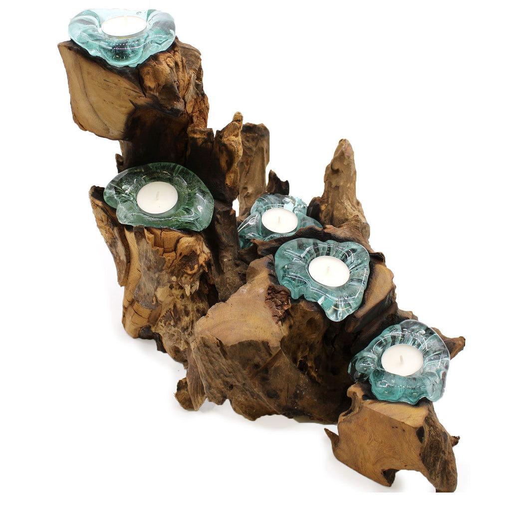 Molten Glass Five-Candle Holder on Wood – view 6