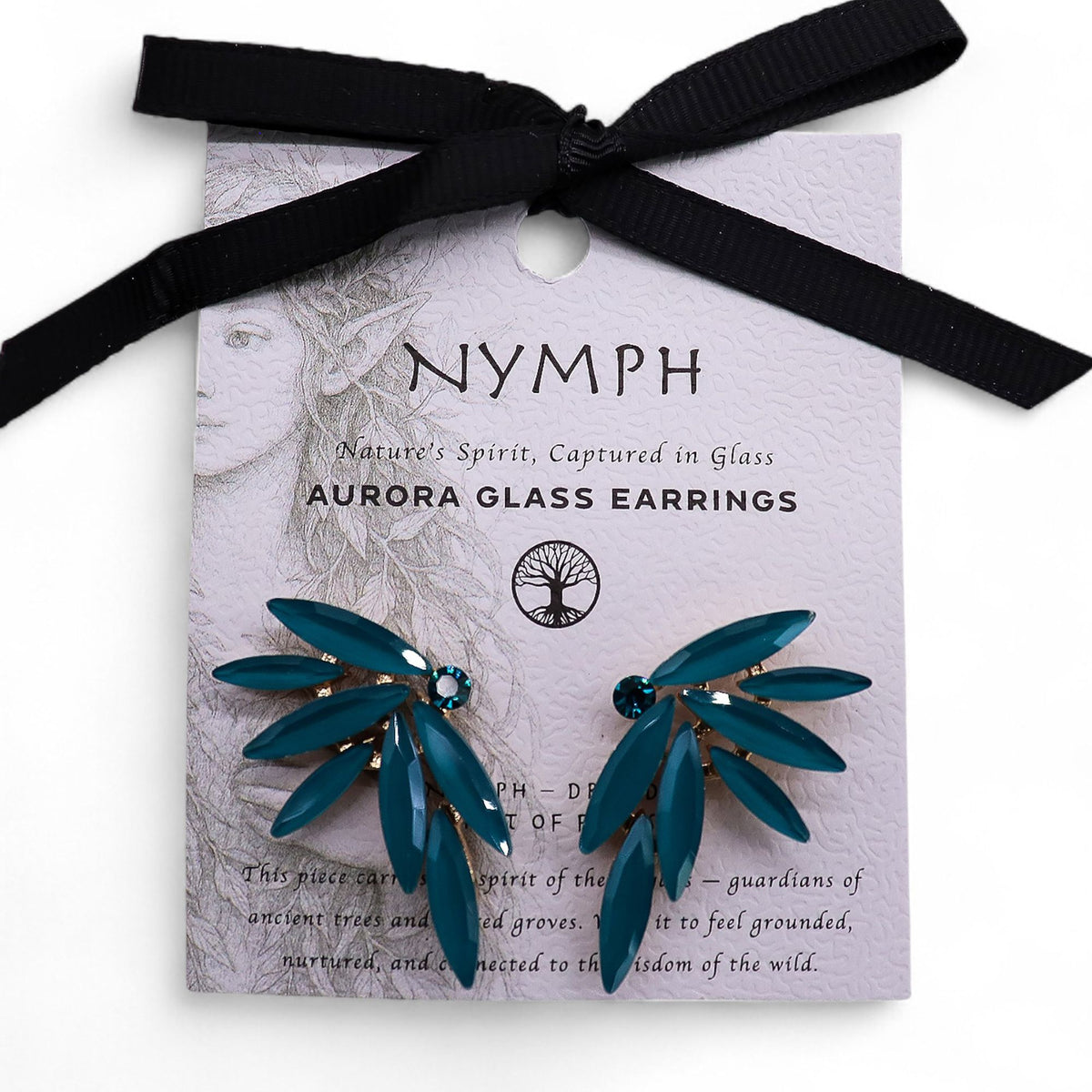 Teal Green Vintage Glass Fairies Earrings – view 3