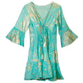 Nomad Sari Turquoise Dress with Gold Coral Print (M/L)