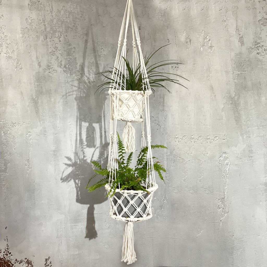 Double-Pot Macrame Plant Hanger, 100cm Long – view 7