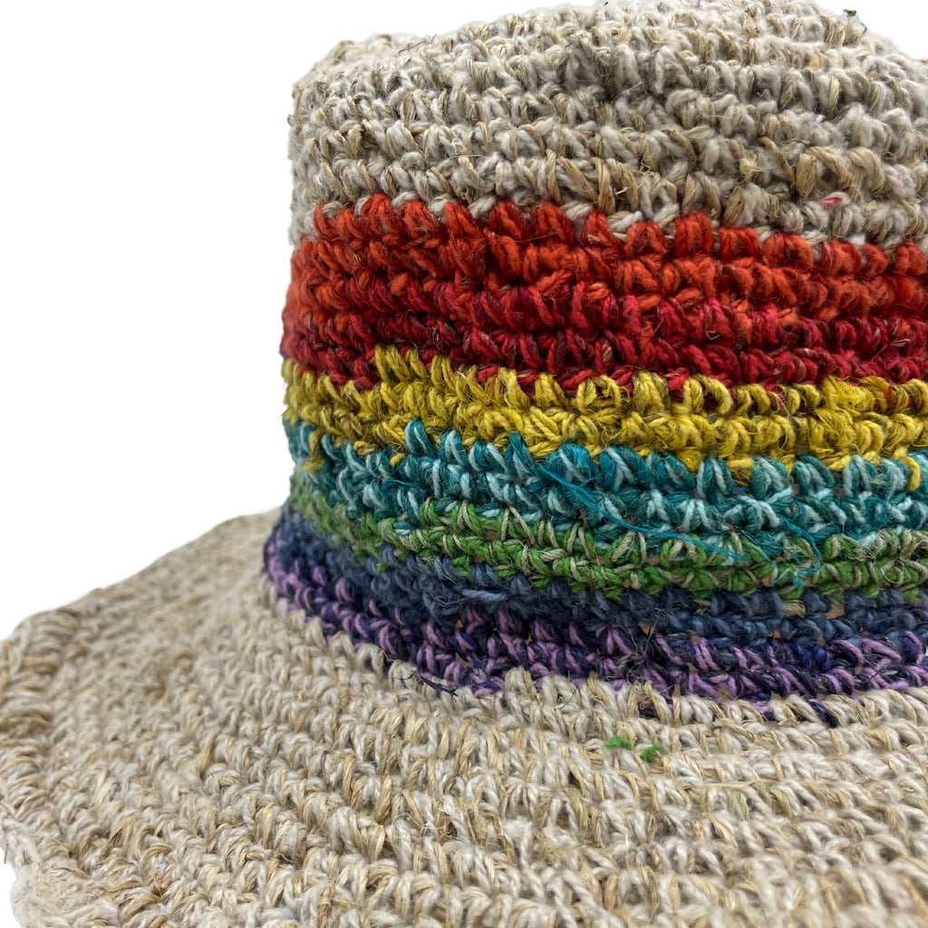 Hand-Knitted Hemp and Cotton Boho Festival Hat - Rainbow – view 2