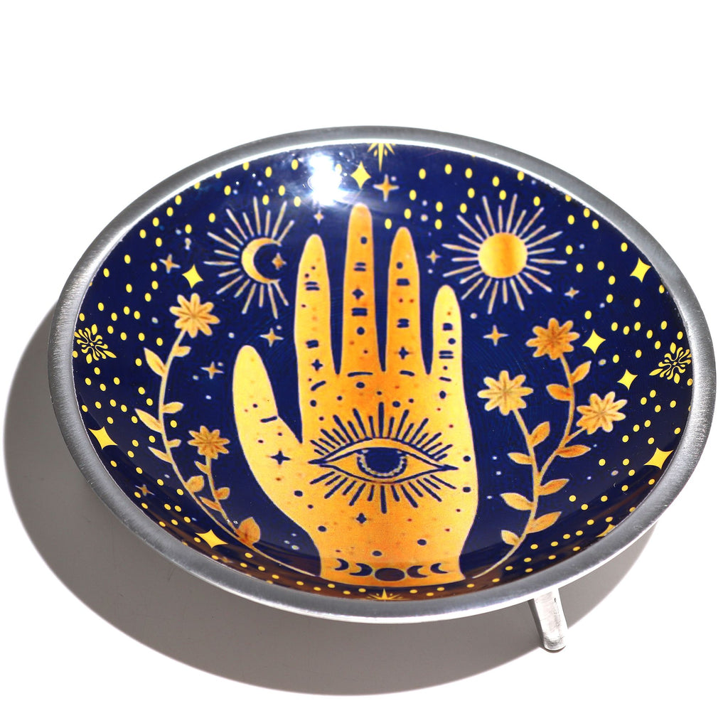 Triple Leg Enamelled Offering Plate - Hamsa Midnight Blue – view 3