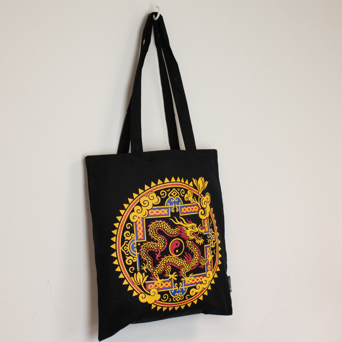 Dragon Yin Yang Cotton Tote Bag - Black – view 2