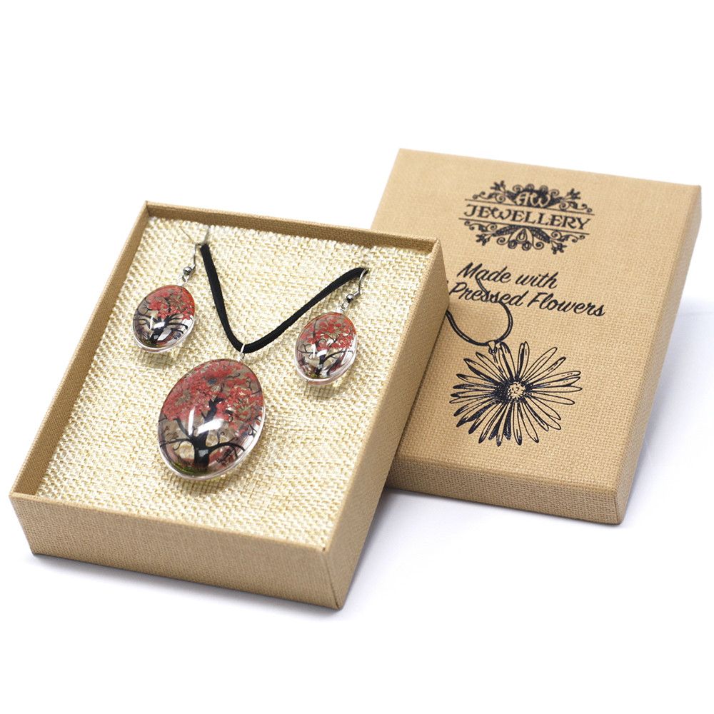 Tree of Life Pressed Flower Jewellery Set - Coral – view 3
