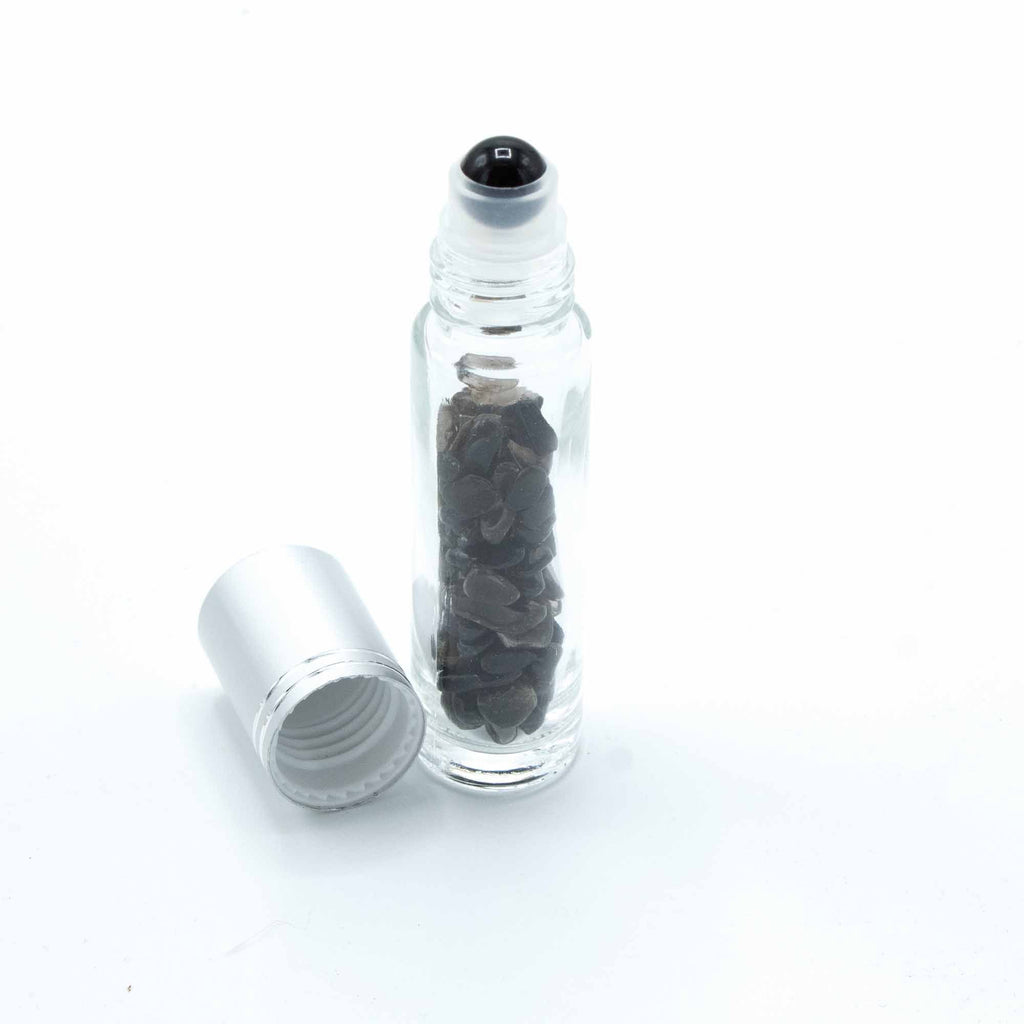 Black Tourmaline Roller Bottle with Silver Cap, 5ml