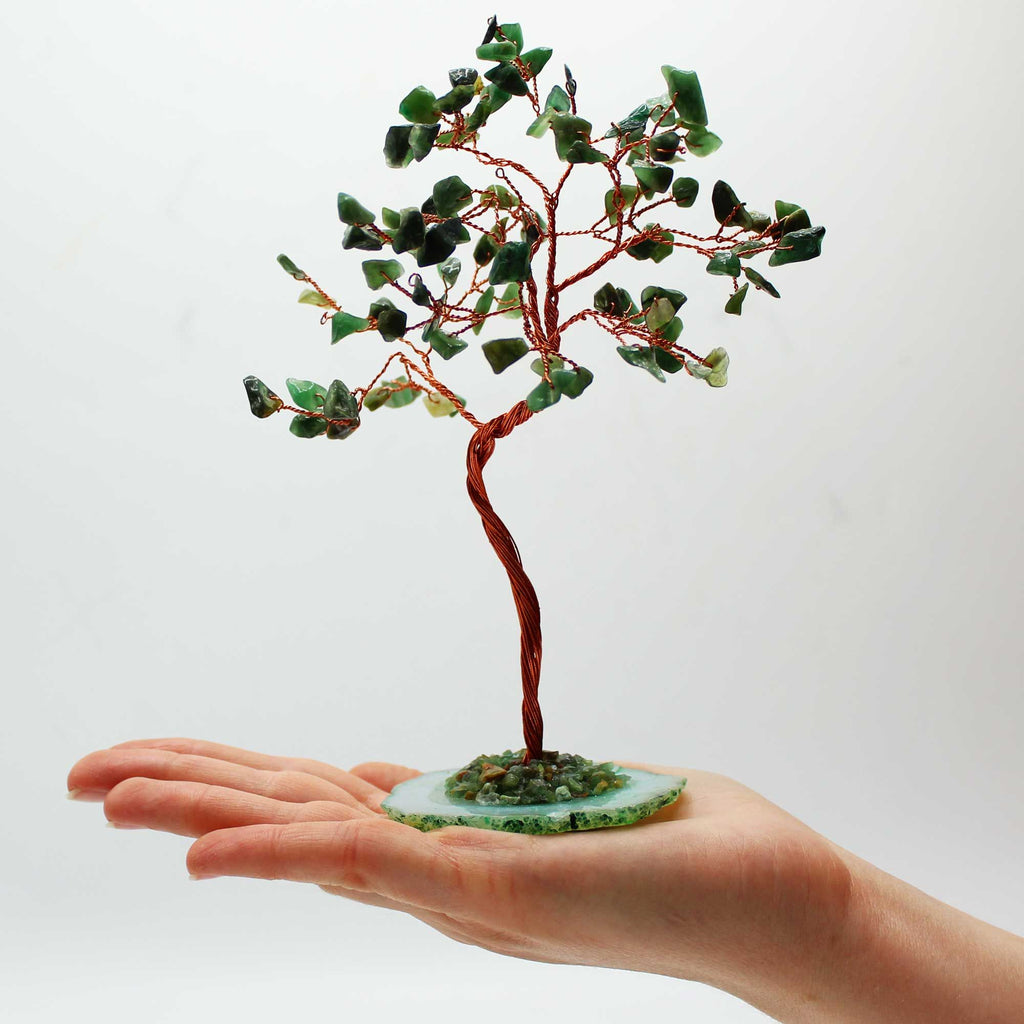 Large Green Aventurine Gemstone Tree on Green Agate Base