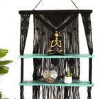 Macrame Hanging Shelf - Black Wood, Turquoise Rope, 150 cm – view 6