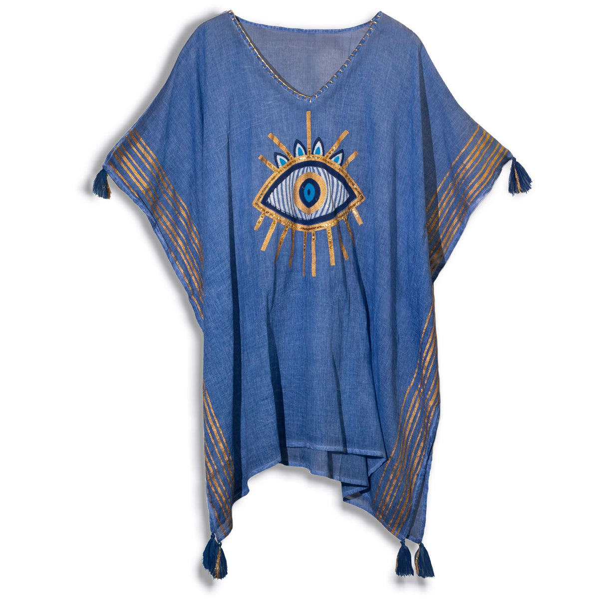 Nomad Sari Kaftan in Rich Blue with Gold Evil Eye Print