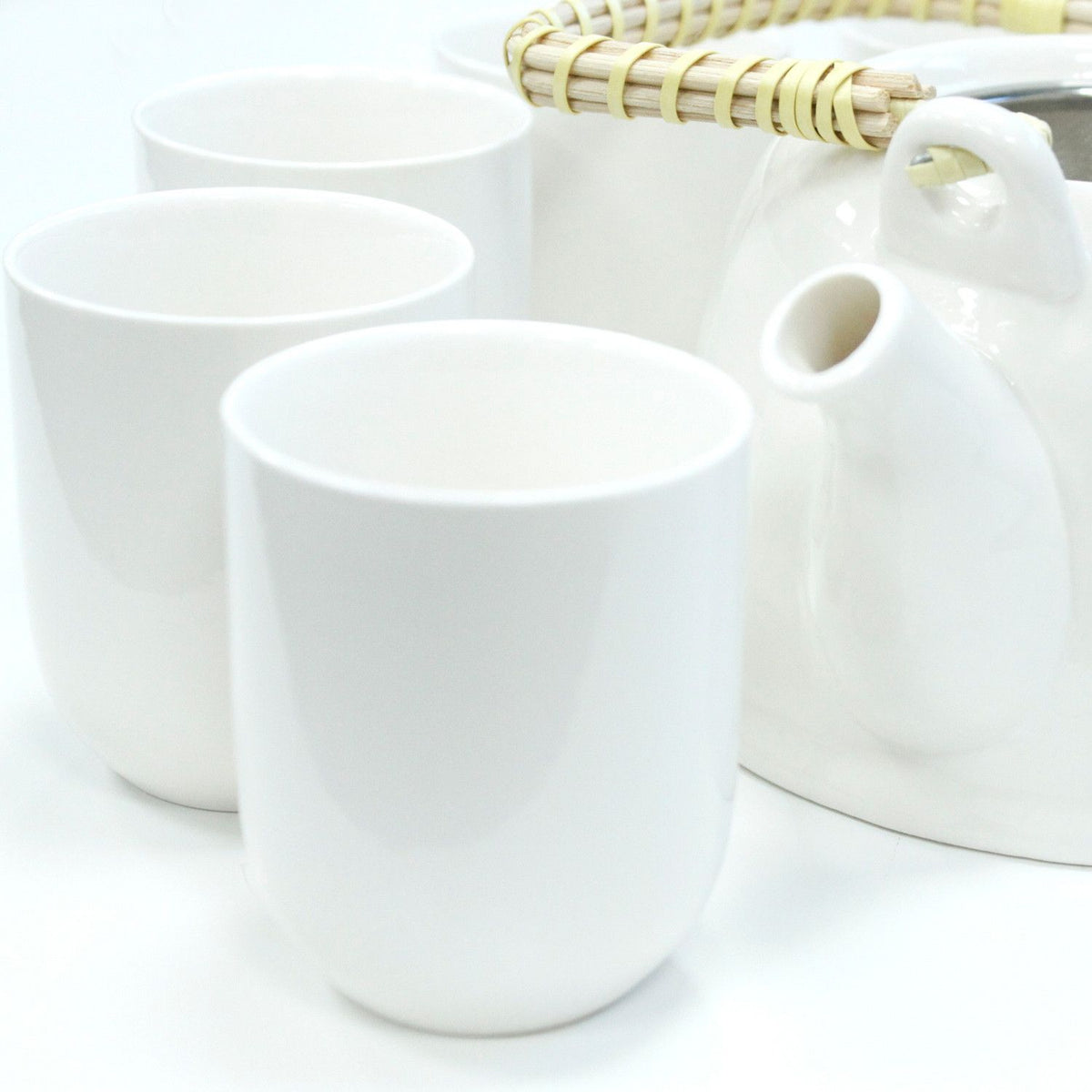 Ceramic Herbal Teapot Set with 6 Cups - Classic White – view 4