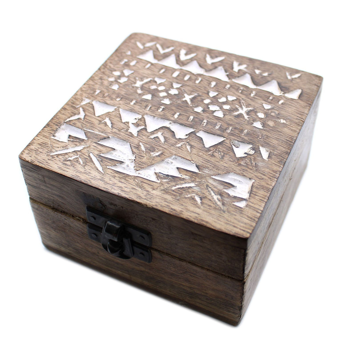 White Wash Mango Wood Box, Slavic Design, 10x10cm