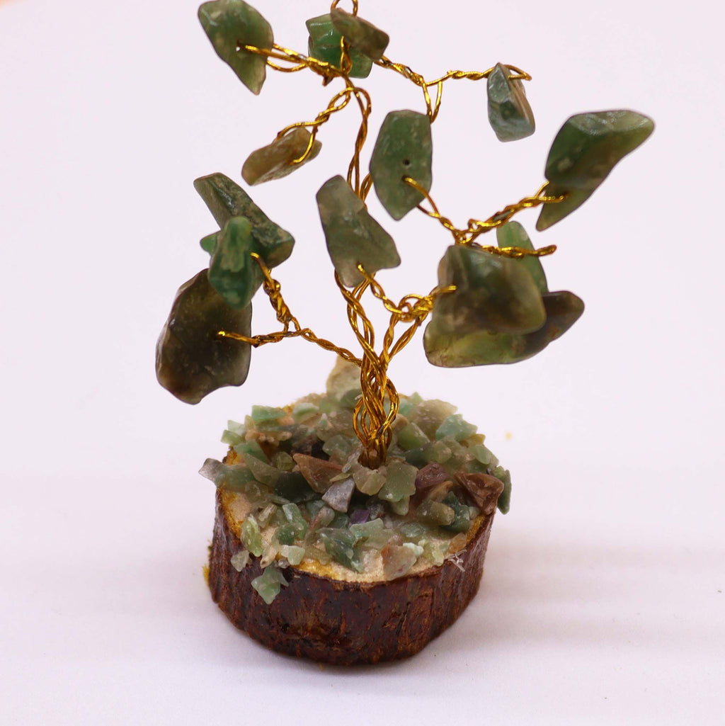 Green Aventurine Mini Gemstone Tree on Wood Base, 15 Stones