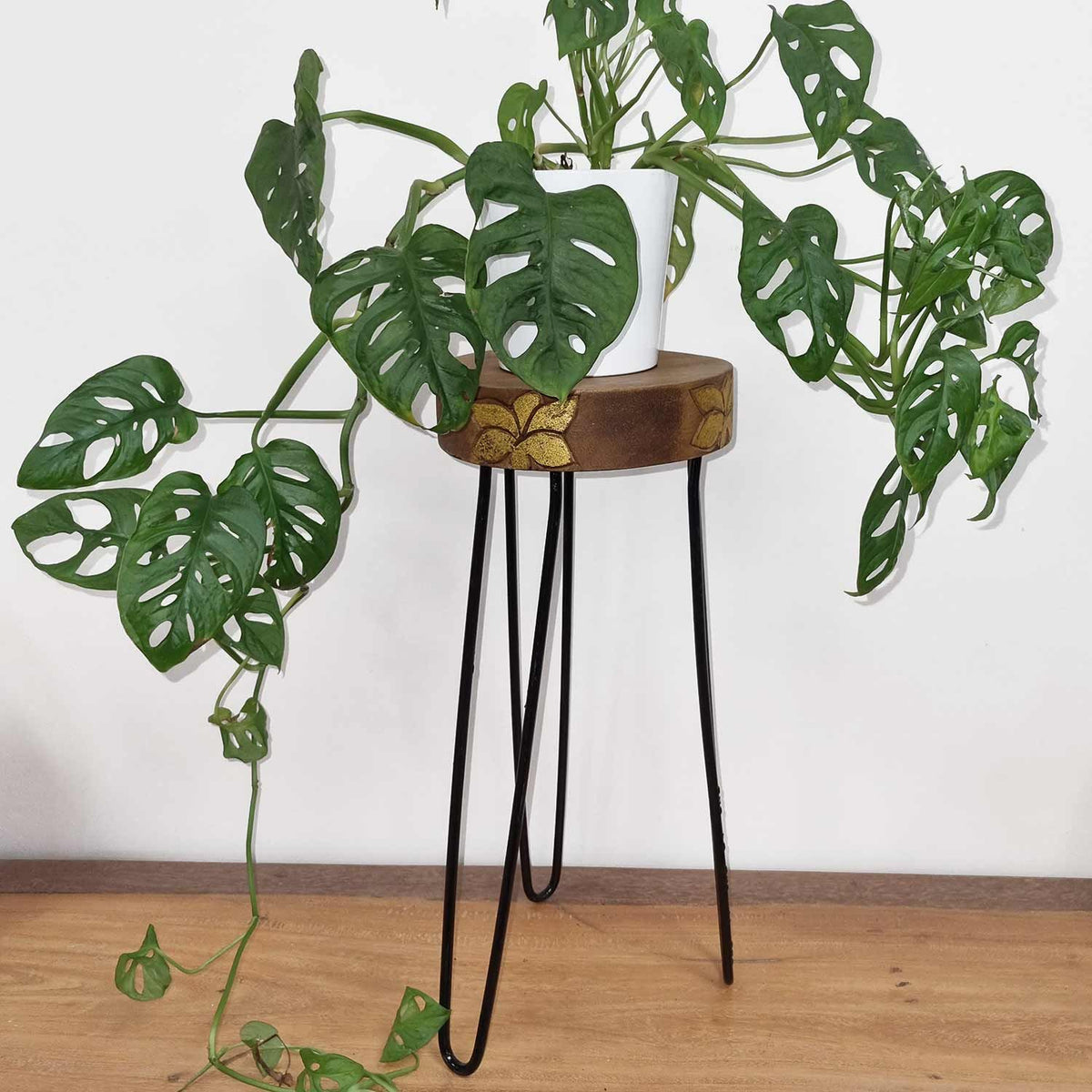 Albasia Wood Plant Stand - Natural & Gold Detail – view 4