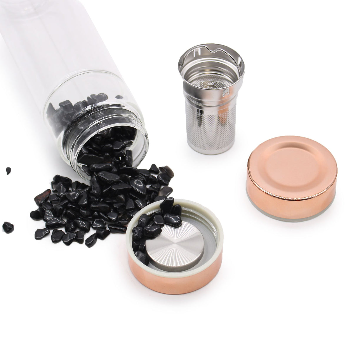 Crystal Glass Tea Infuser Bottle - Rose Gold - Onyx – view 6