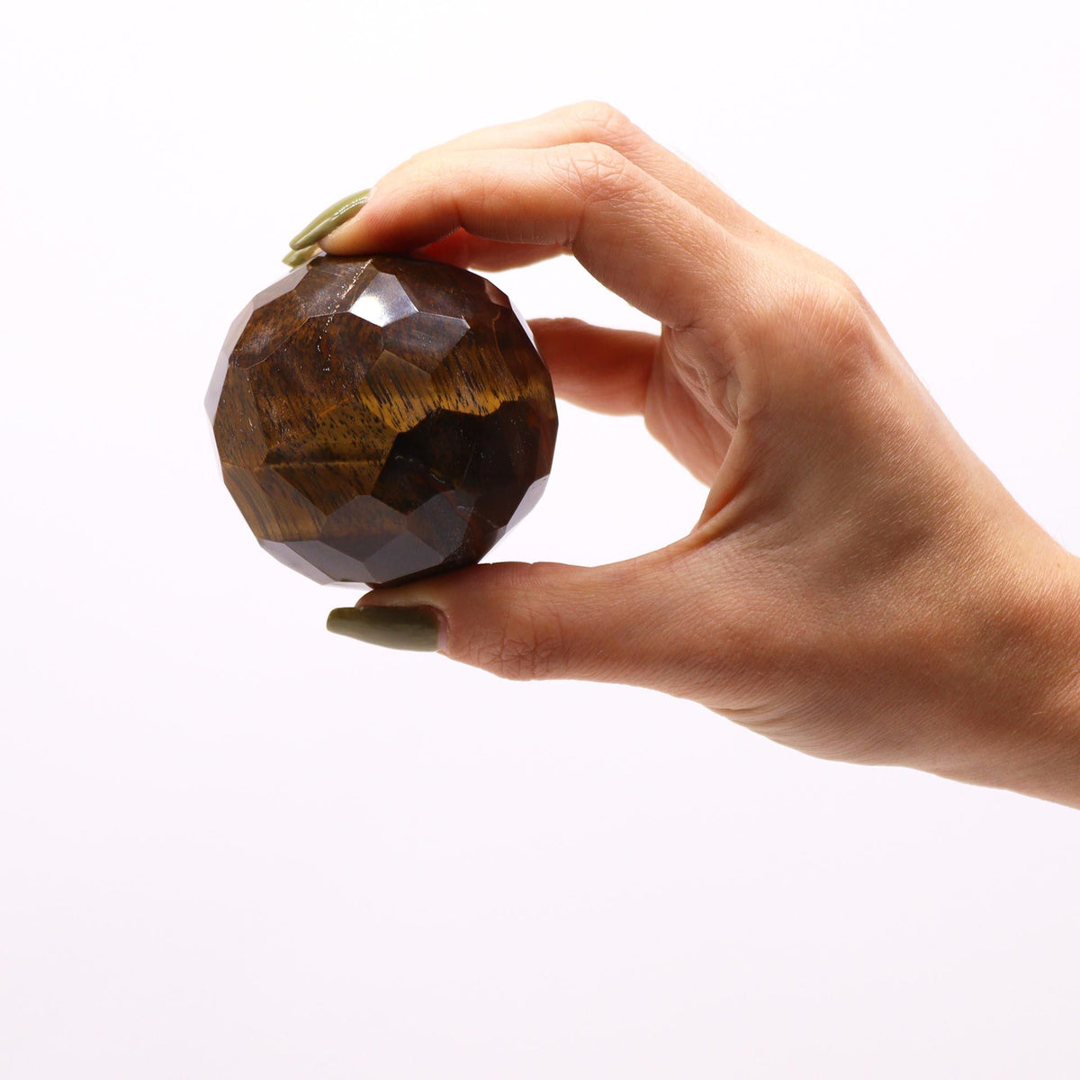 Faceted Tiger's Eye Healing Ball with Wooden Stand – view 3